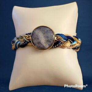 3/$30 LAURA JANELLE Extra Large Fabric Chain Braided Gemstone Focal Bracelet